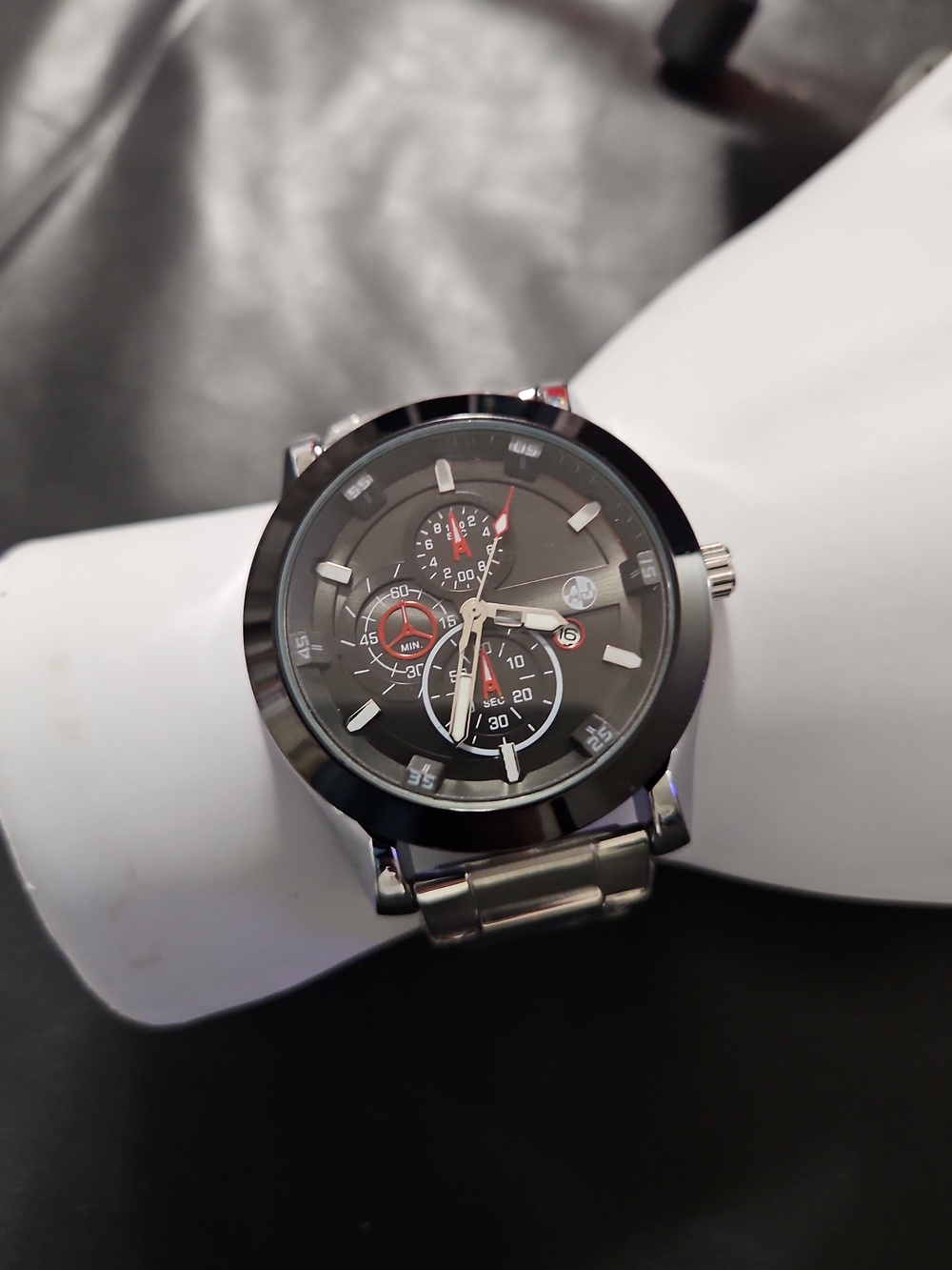 Men's A J Brand Black Dial Stainless Steel Chronograph Watch